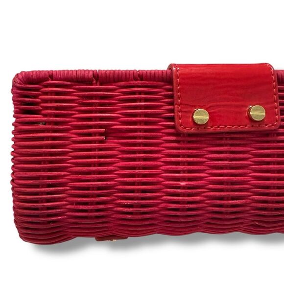 J.Crew Red Woven Straw Clutch Bag with Turnlock Closure - Picture 5 of 11